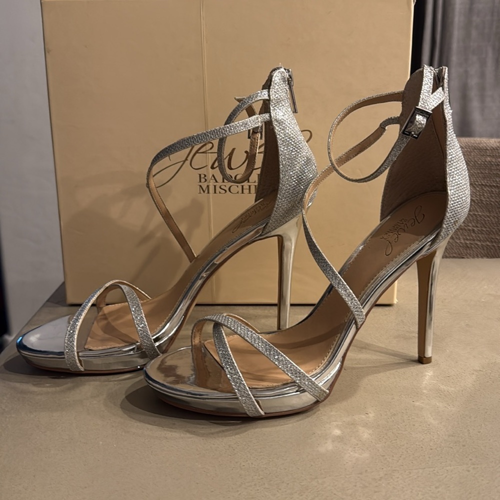 JEWEL BADGLEY MISCHKA | Galen Platform Glitter Evening Shoe in Silver - Picture 9 of 12
